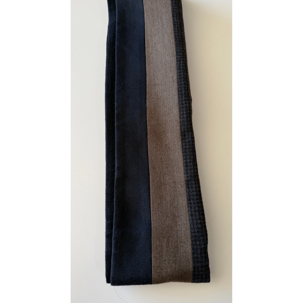 Jos A Bank Scarf Cashmere Camel Hair Silk Navy Brown Plaid Herringbone Mens - Picture 2 of 7